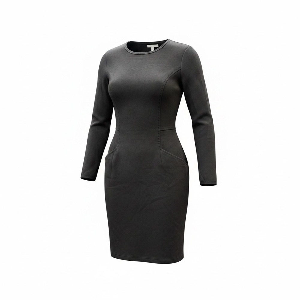 Max Studio Womens Small Black Bodycon Sheath Dress Long Sleeve Pocket Stretch